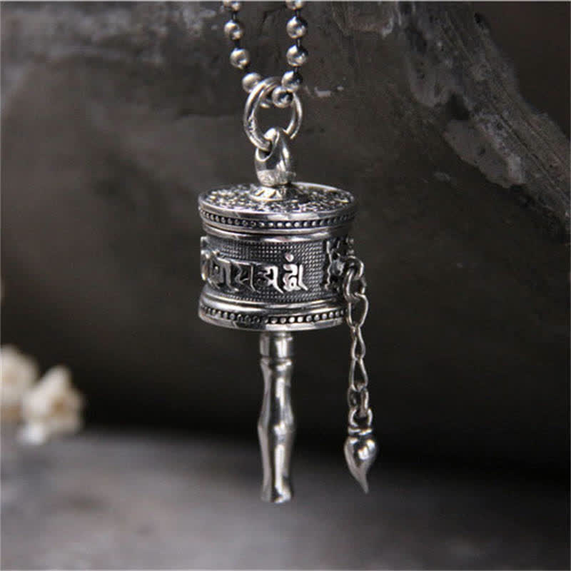 925 Sterling Silver Om Mani Padme Hum Prayer Wheel Purity Rotatable Necklace Pendant - Image 7