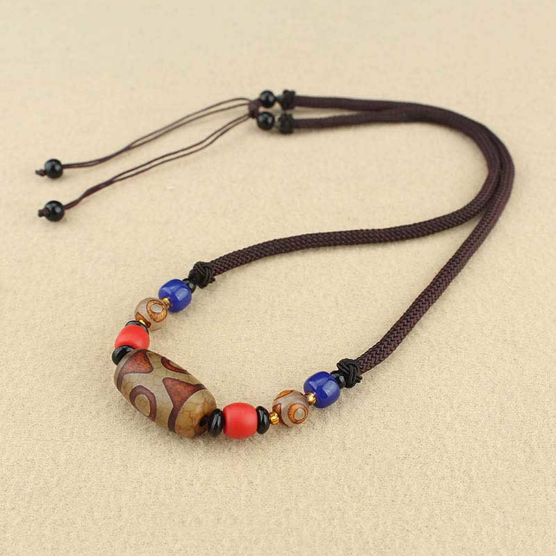 Tibetan Nine-Eye Dzi Bead Three-eyed Dzi Bead Protection String Necklaces Pendant - Image 14