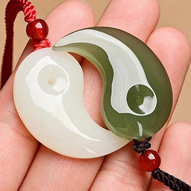 Yin Yang White Jade Cyan Jade Protection Blessing Necklace String Pendant - Image 11