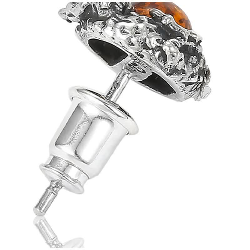 925 Sterling Silver Natural Amber Dragon Success Protection Stud Earring - Image 10