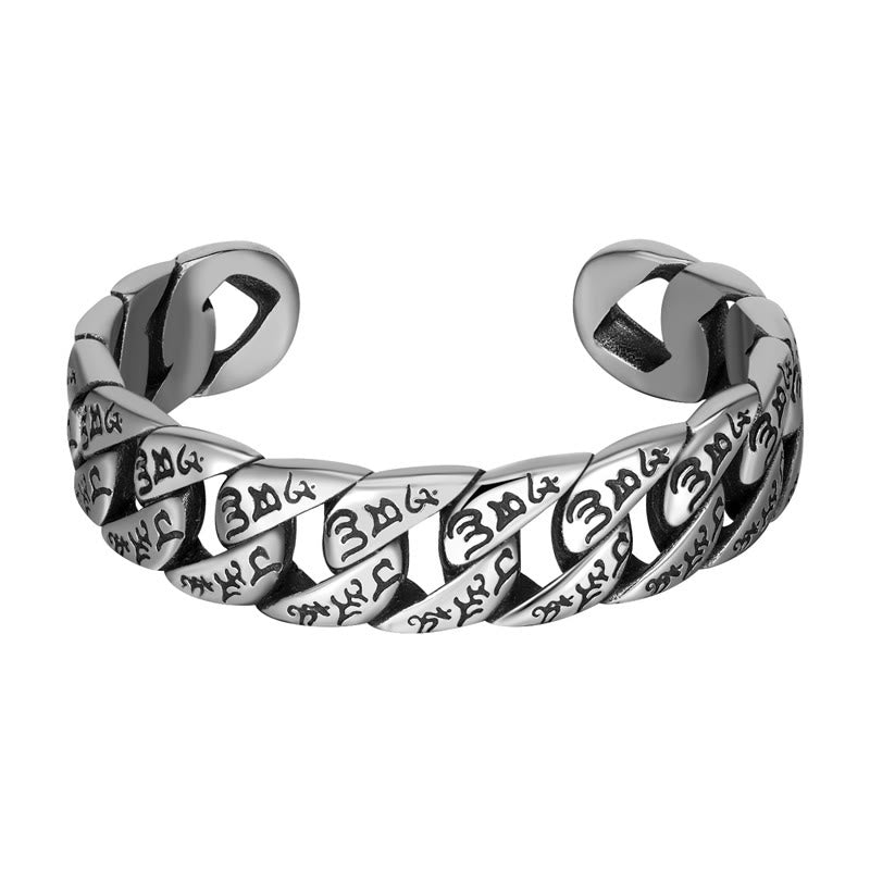 Tibetan Om Mani Padme Hum Mantra Titanium Steel Peace Cuf Bangle Bracelet