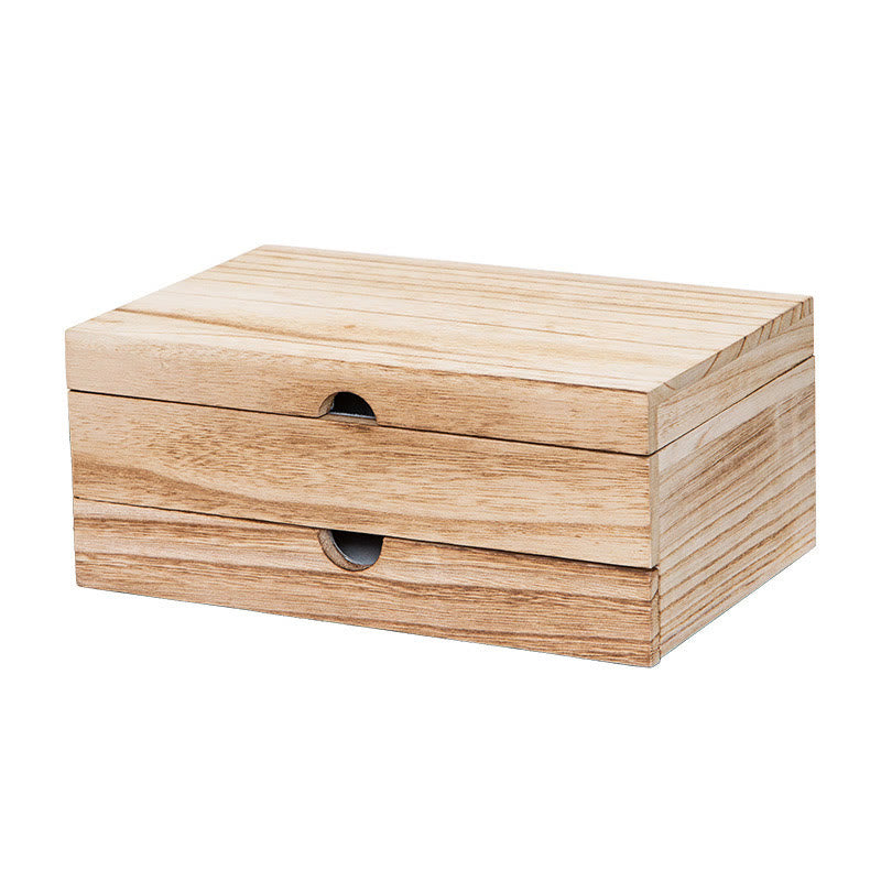 Retro Beige Wooden Jewelry Box Two-Layer Jewelry Storage Box With Mirror - Image 17