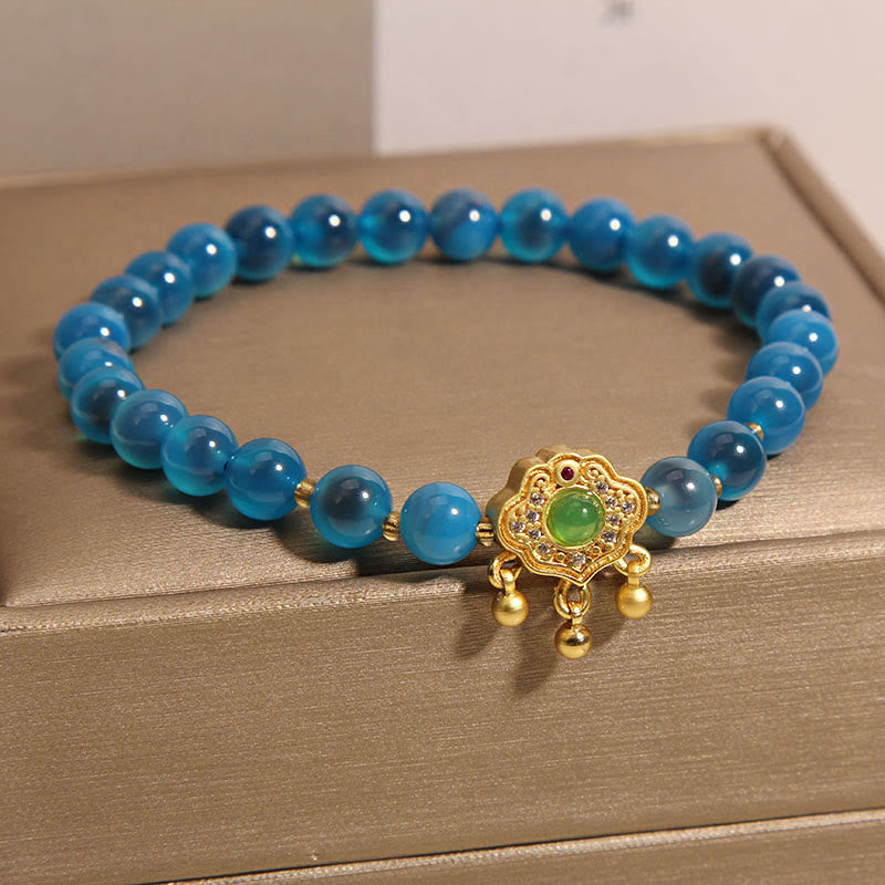 Blue Candy Agate Chinese Lock Charm Healing Bracelet - Image 4