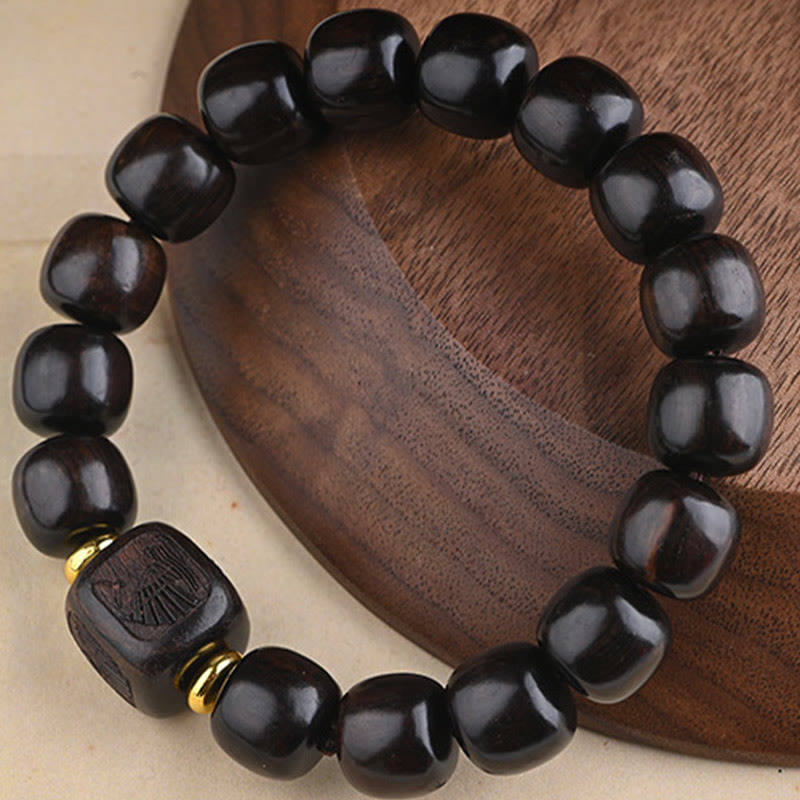 Tibetan Ebony Wood Barrel Beads Lucky And Treasure Balance Bracelet - Image 5