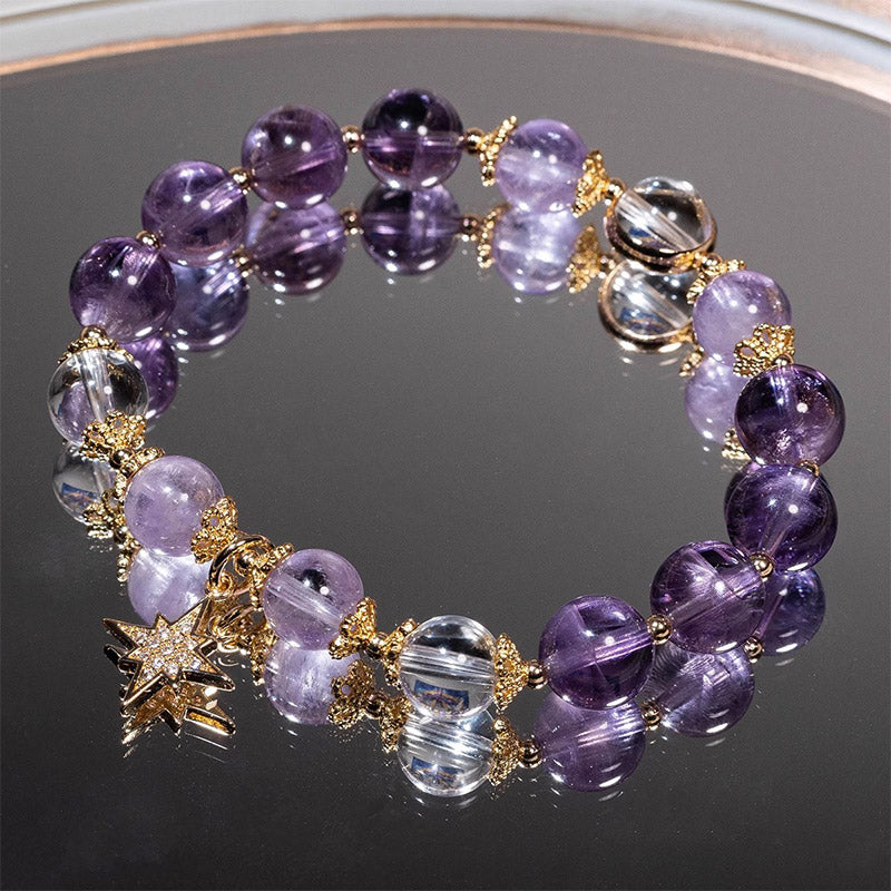 Natural Amethyst Inner Peace Healing Star Charm Bracelet
