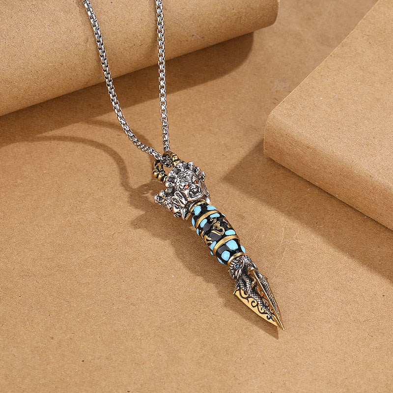 Tibet Om Mani Padme Hum Dzi Bead Dorje Vajra Pattern Wealth Rotatable Necklace Pendant - Image 3