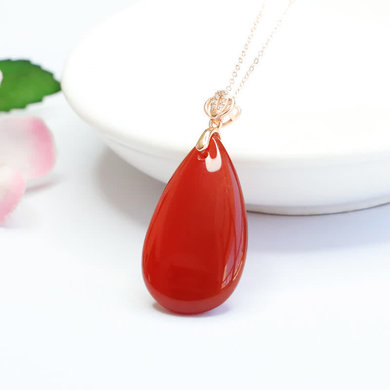 925 Sterling Silver Waterdrop Red Agate Confidence Necklace Pendant - Image 3
