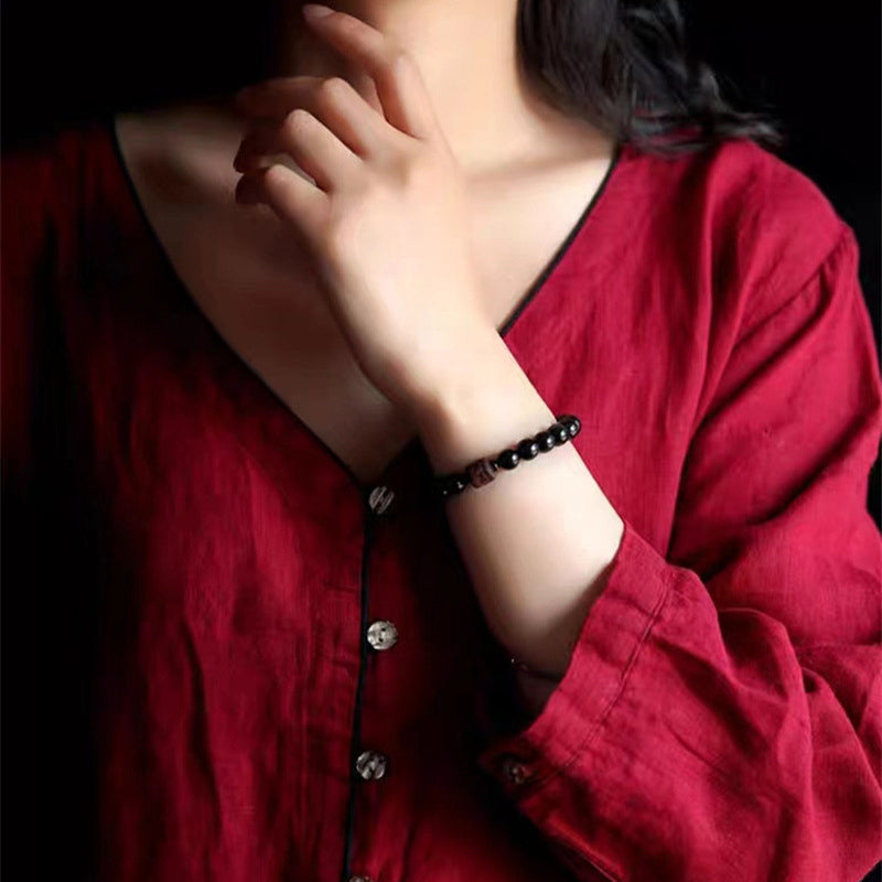 Natural Gold Sheen Obsidian Rainbow Obsidian Om Mani Padme Hum Fu Character Healing Bracelet - Image 39