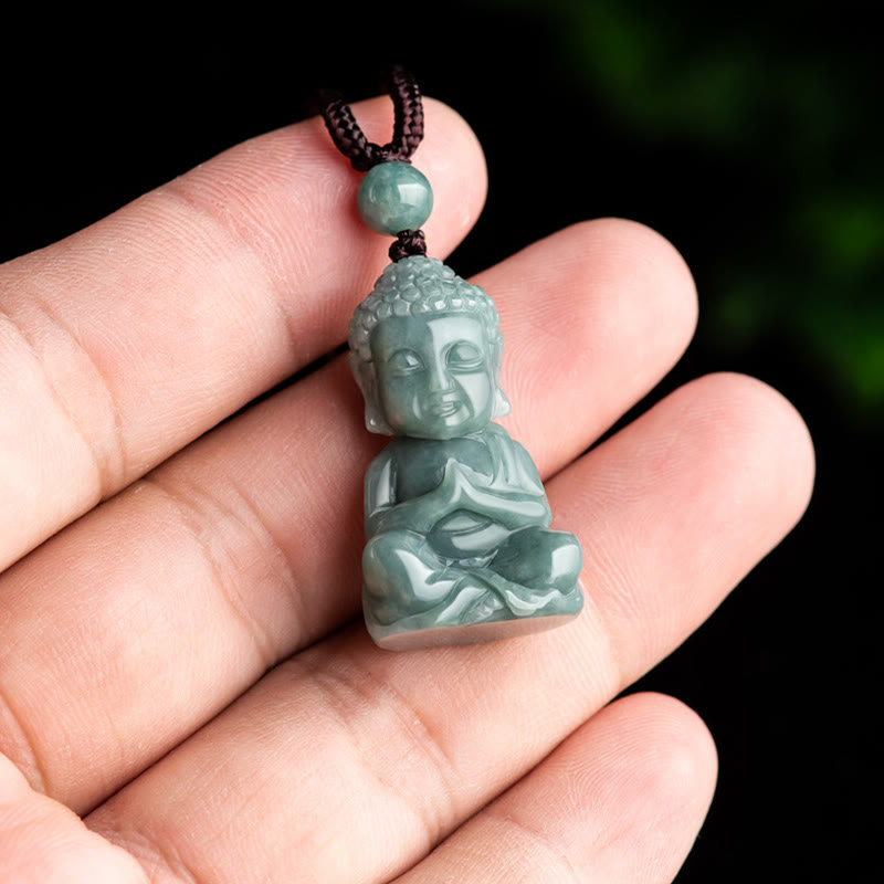 Natural Jade Meditation Buddha Amulet Serenity Necklace Pendant - Image 5
