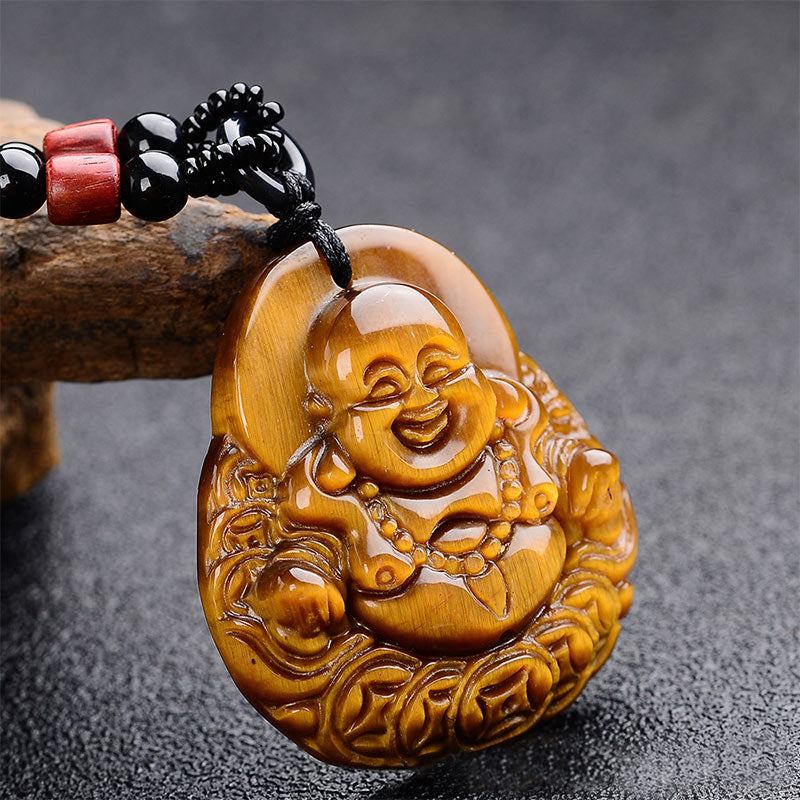Tiger's Eye Laughing Buddha Blessing Necklace