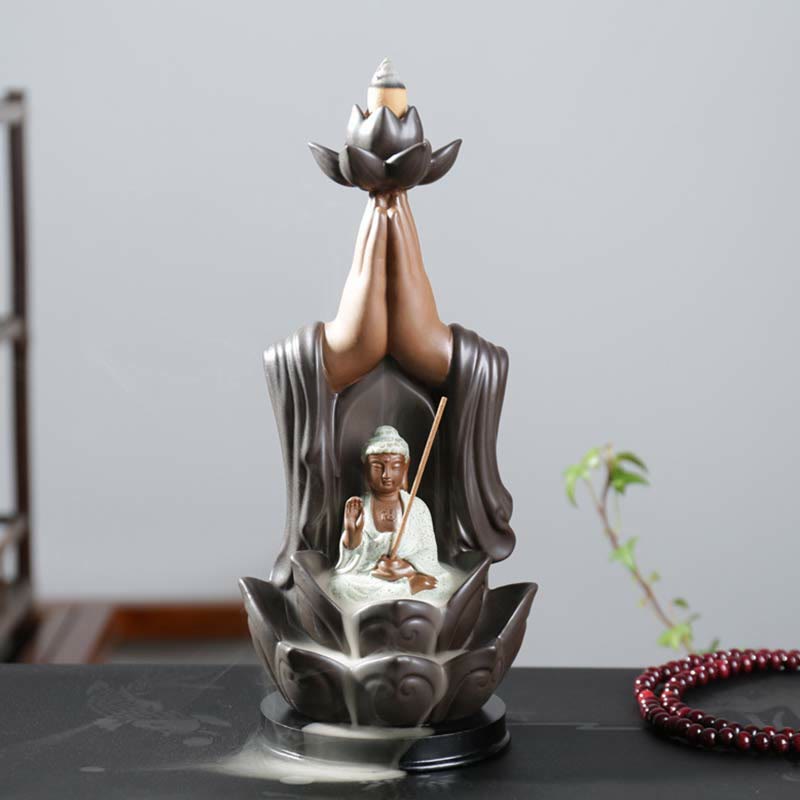Buddha Avalokitesvara Chenrezig Ksitigarbha Ceramic Lotus Blessing Backflow Incense Burner - Image 6
