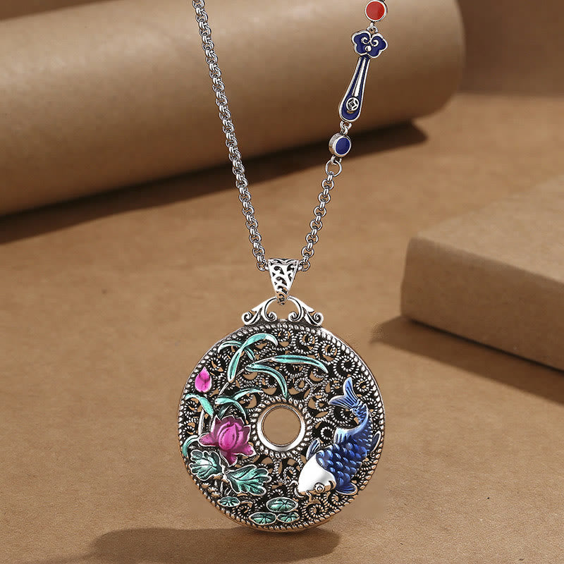 Koi Fish Lotus Peace Buckle Fu Character Wealth Luck Necklace Pendant - Image 7