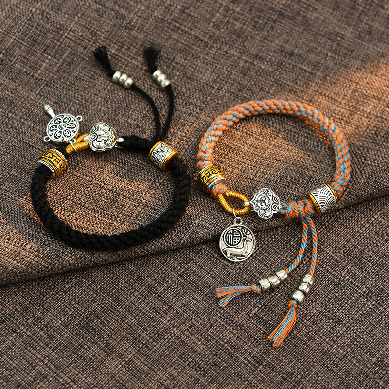 Handmade Tibetan Om Mani Padme Hum Fu Character Luck Fortune Braided Bracelet