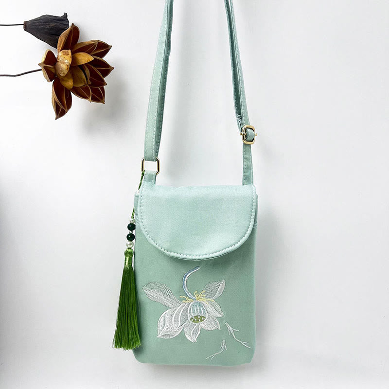 Small Embroidered Flowers Crossbody Bag Shoulder Bag Double Layer Cellphone Bag - Image 30