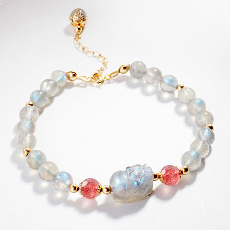 Moonstone Strawberry Quartz PiXiu Healing Bracelet - Image 9