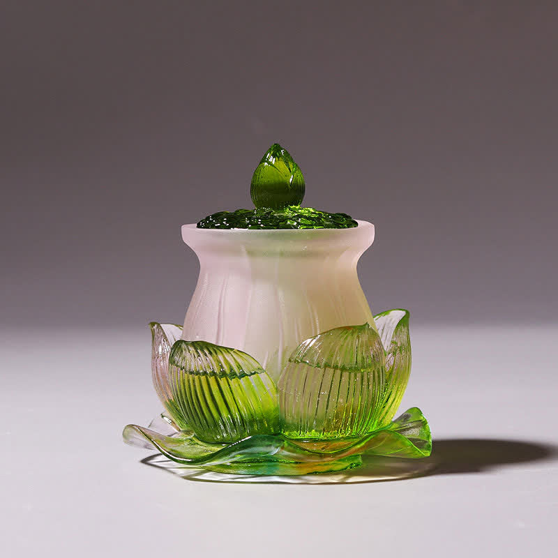 Feng Shui Lotus Handmade Liuli Crystal Art Piece Home Office Offering Decoration - Image 3