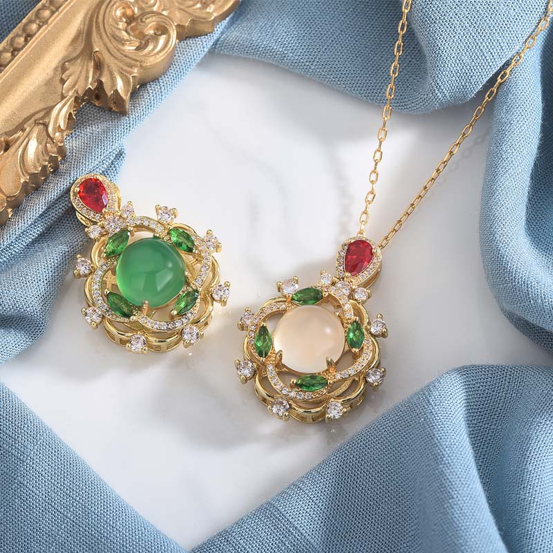 Cyan Jade Red Crystal Luck Necklace - Image 5