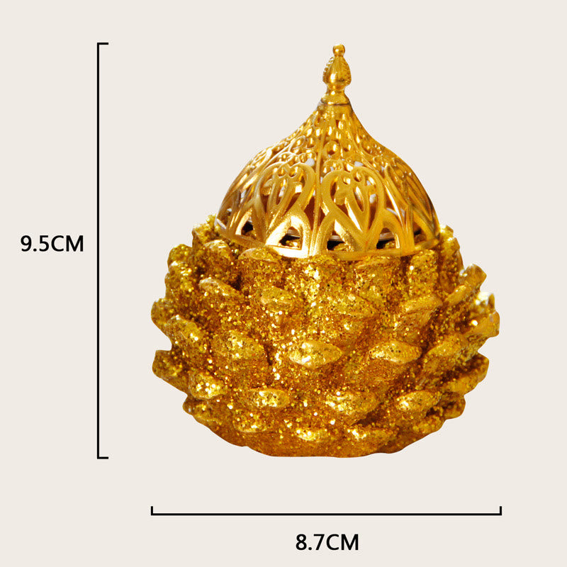Gold Pine Cone Pattern Spiritual Rituals Mini Incense Burner Home Tabletop Decor - Image 20