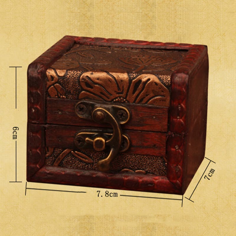 Retro Small Square Wood Jewelry Box Lotus Grass Flower Grape Copper Coin Daffodil Jewelry Storage Box - Image 7