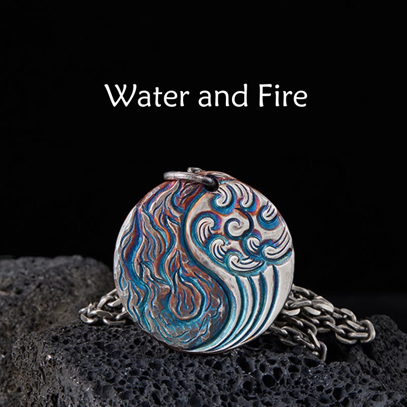 990 Sterling Silver Yin Yang Water and Fire Balance Necklace Pendant