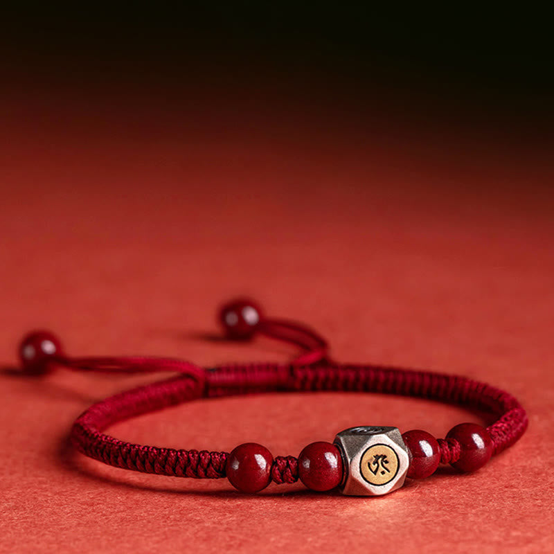 925 Sterling Silver Chinese Zodiac Natal Buddha Cinnabar Calm Bracelet