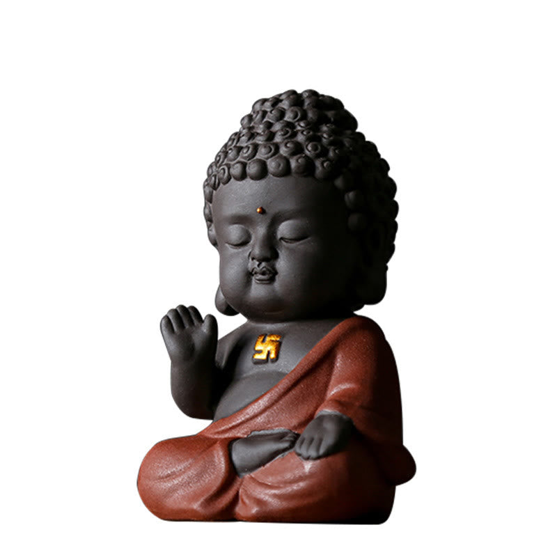 Small Buddha Serenity Purple Clay Home Desk Decoration - Image 16