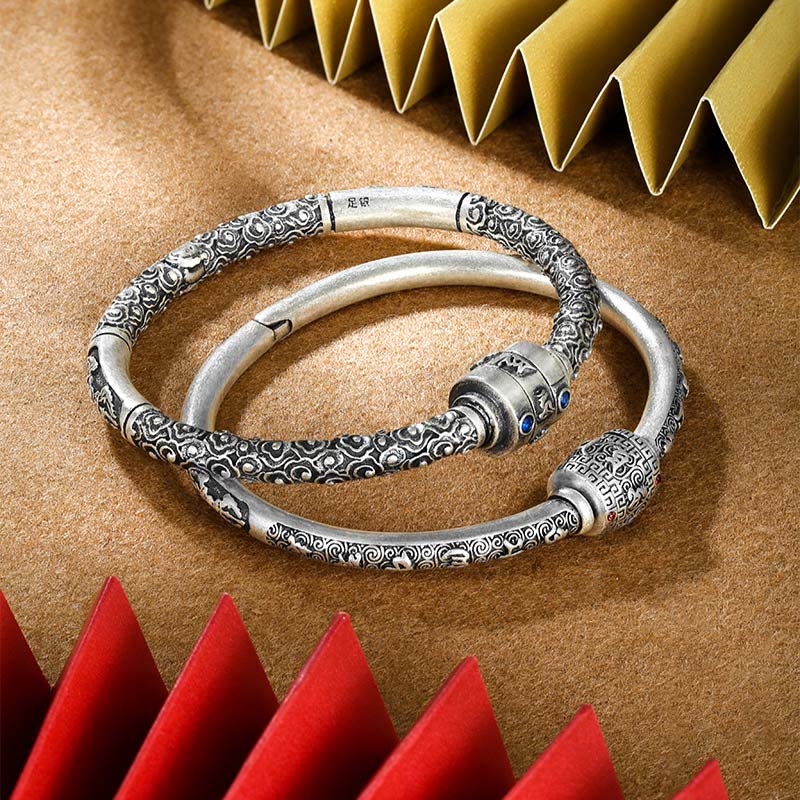 990 Sterling Silver Tibetan Auspicious Clouds Om Mani Padme Hum Engraved Creativity Bracelet Bangle - Image 14