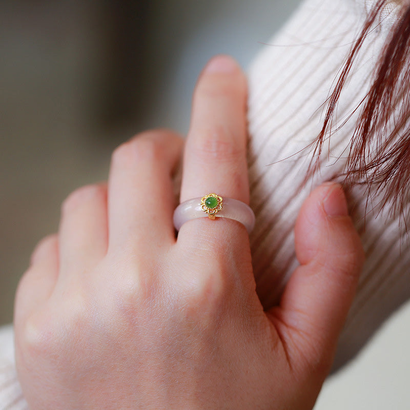 White Agate Cyan Jade Turquoise Red Agate Luck Protection Ring - Image 3