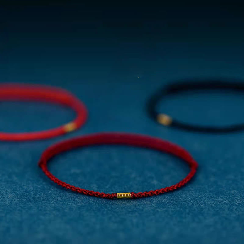 925 Sterling Silver Lucky Golden Bead Braided String Bracelet Anklet - Image 8