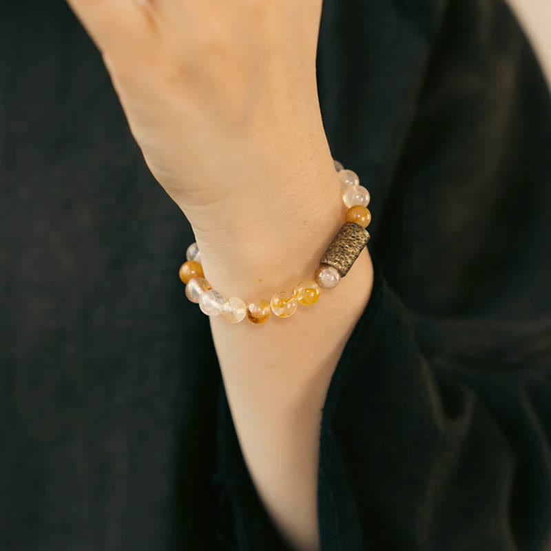 White Crystal Red Hematoid Quartz Gold Rutilated Quartz Purple Phantom Protection Bracelet - Image 21