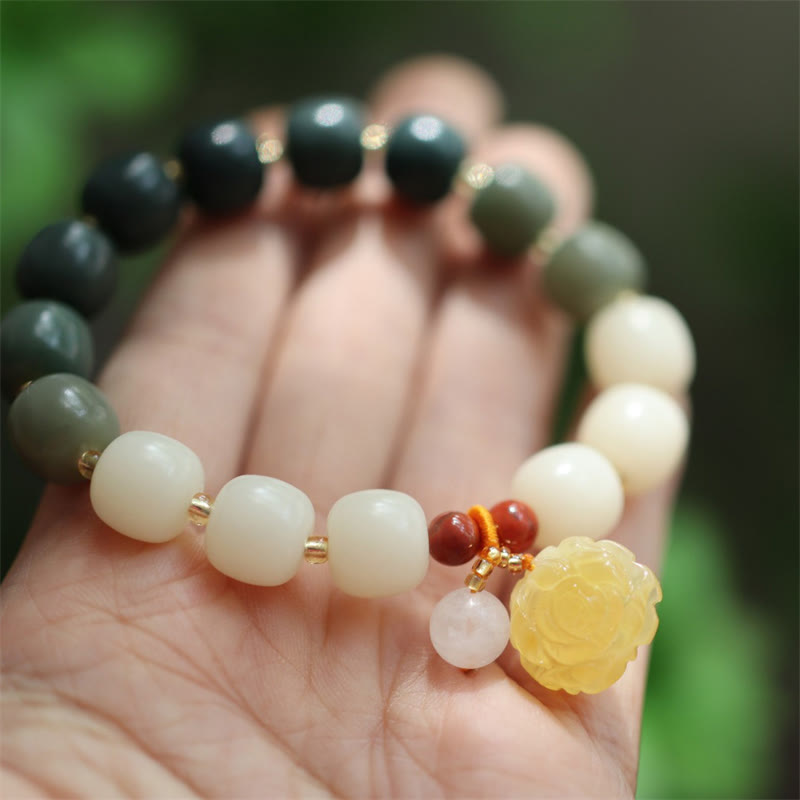 Gradient Bodhi Seed Amber Lotus Peace Bracelet - Image 6