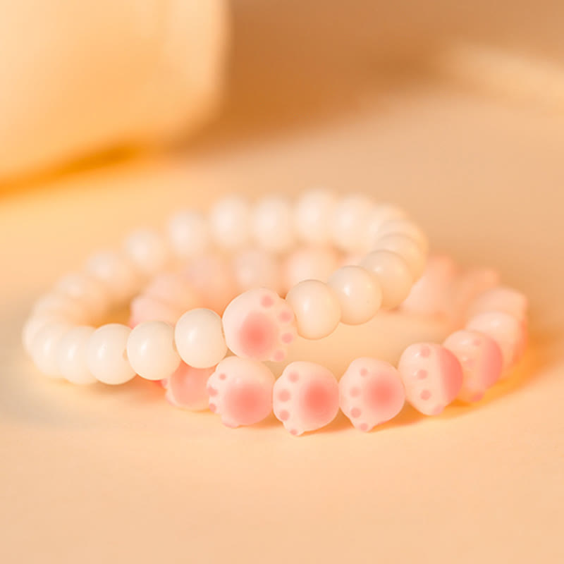 Natural Bodhi Seed Lovely Paw Lucky Cat Paw Peace Bracelet