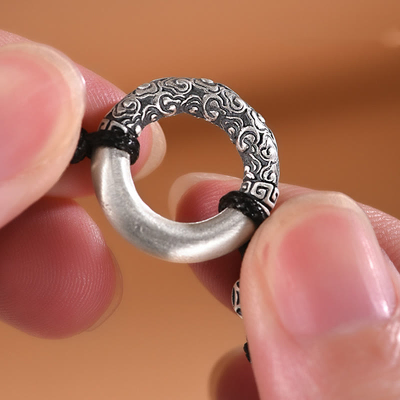 999 Sterling Silver Fu Character Peace Buckle Copper Coin Auspicious Clouds Fortune Bracelet - Image 5