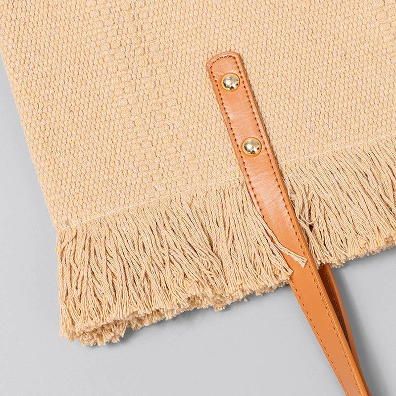 Large Capacity Solid Color Tassel Canvas Tote Shoulder Bag - Image 4