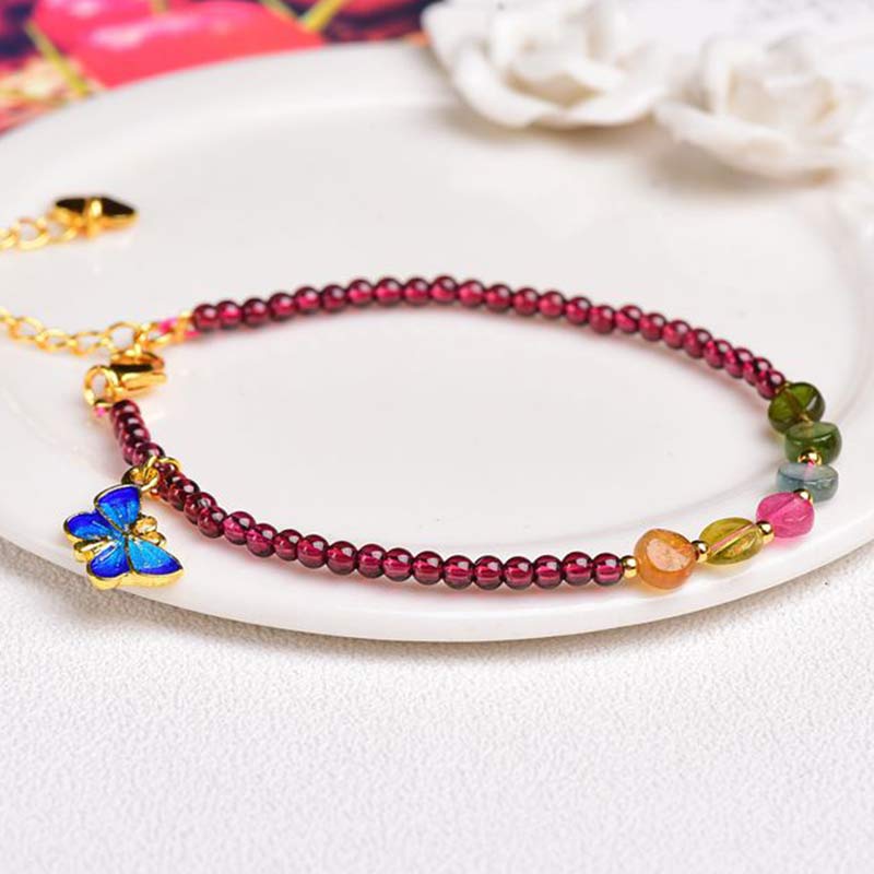 Garnet Tourmaline Butterfly Protection Bracelet Anklet - Image 6