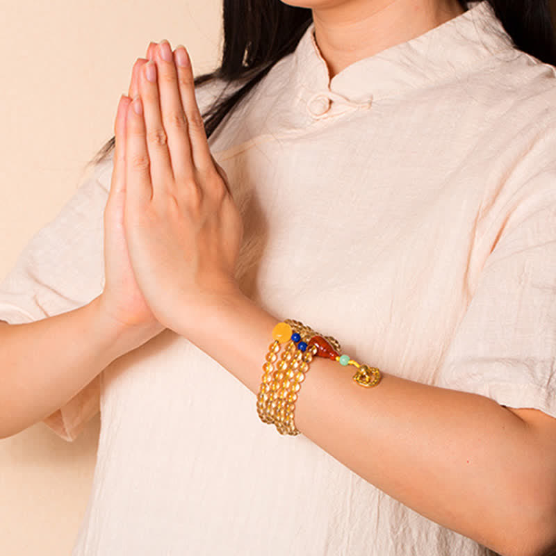 925 Sterling Silver 108 Mala Beads Natural Citrine Red Agate Amber Pleasure Charm Bracelet - Image 5