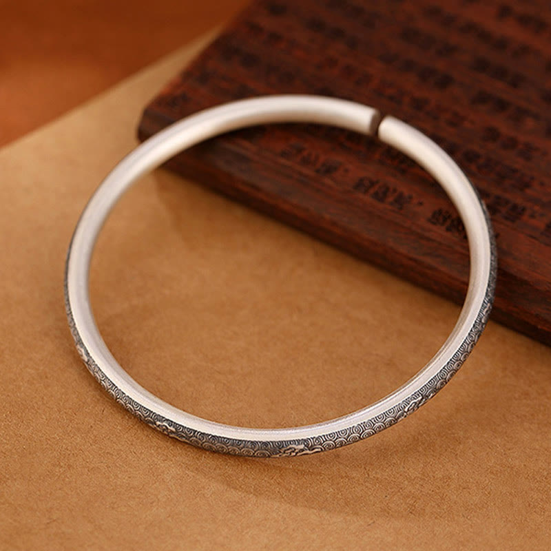 Vintage 999 Sterling Silver Auspicious Clouds Design Luck Bracelet Bangle - Image 5