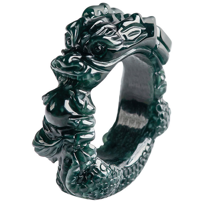 Natural Cyan Jade Dragon Carved Success Ring - Image 10