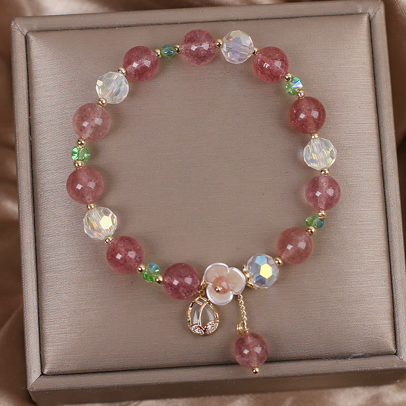 Strawberry Quartz Rutilated Quartz Fluorite Flower Healing Bracelet - Image 3