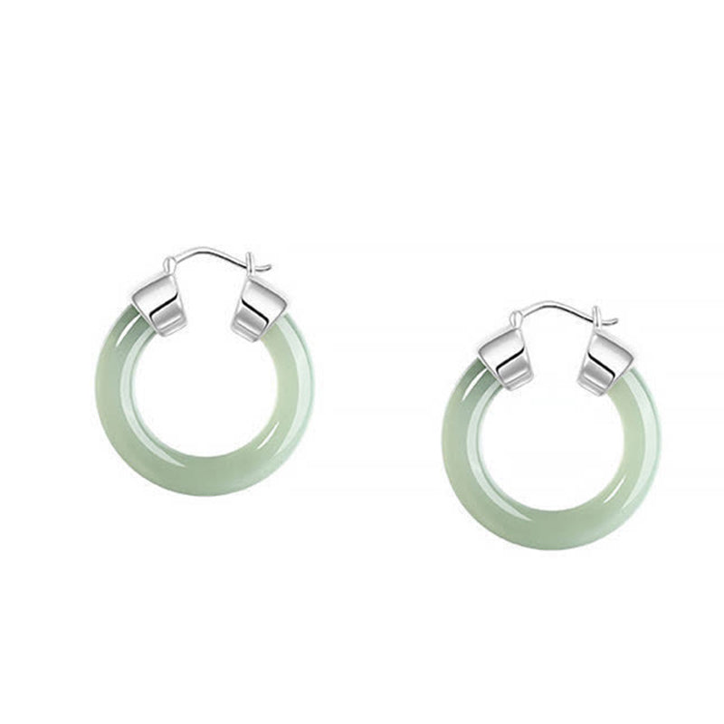Round Jade White Jade Prosperity Earrings