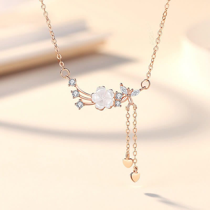 925 Sterling Silver Flower Butterfly Love Necklace Pendant Earrings Set - Image 7