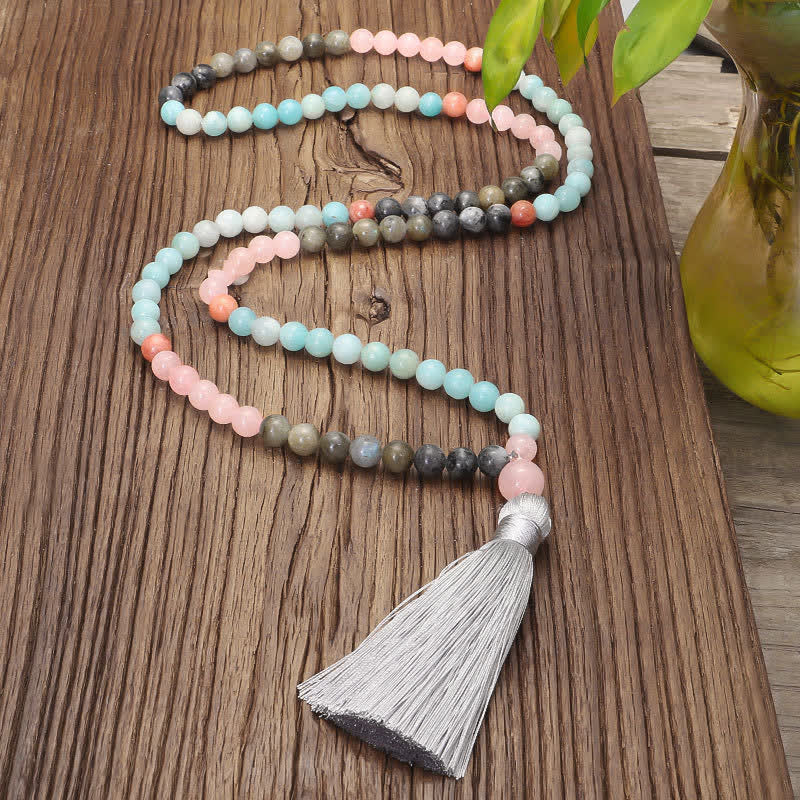108 Mala Beads Amazonite Black Glitter Stone Positive Tassel Bracelet (Extra 30% Off | USE CODE: FS30) - Image 17