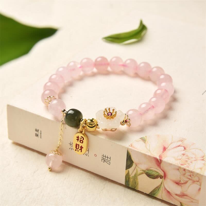 Natural Pink Crystal Jade Flower Warm Love Bracelet