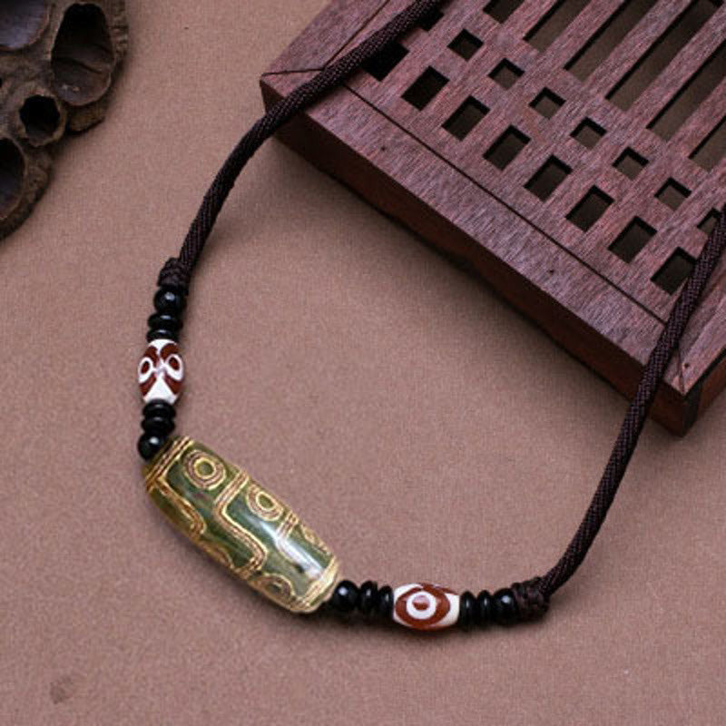 Tibetan Nine-Eye Dzi Bead Protection String Necklace - Image 5