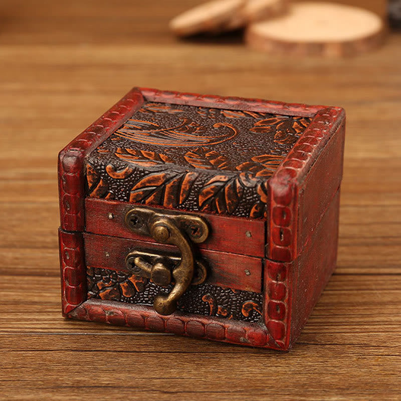 Retro Small Square Wood Jewelry Box Lotus Grass Flower Grape Copper Coin Daffodil Jewelry Storage Box - Image 22