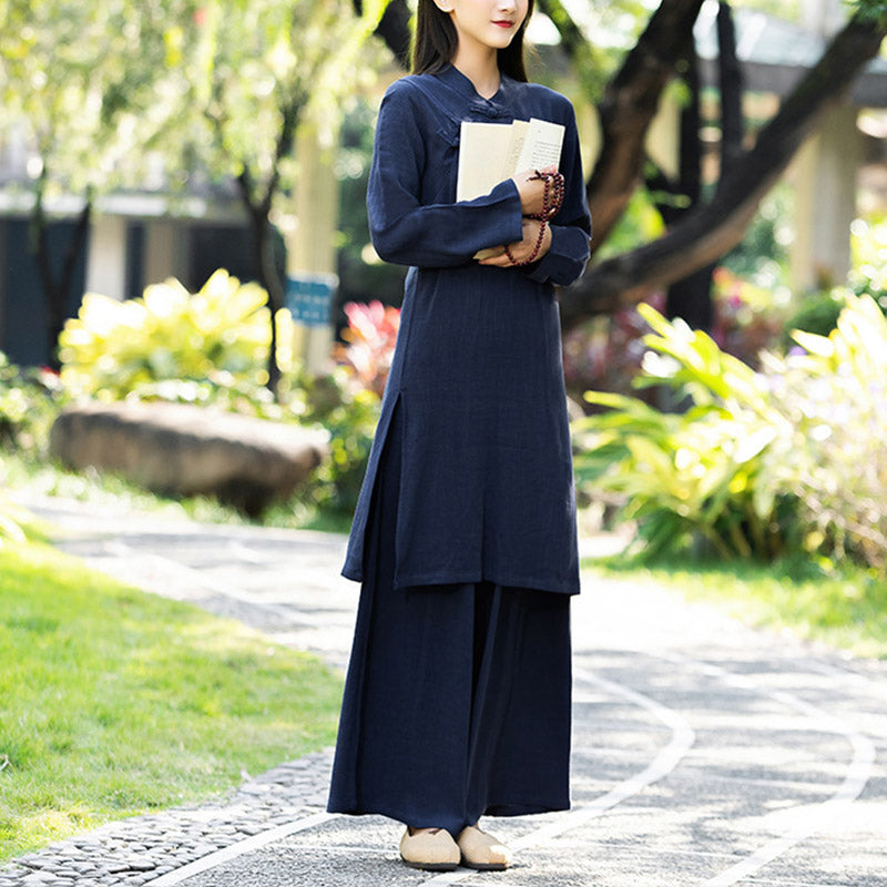 2Pcs Plain Long Sleeve Zen Yoga Clothing Meditation Clothing Top Pants Women's Set - Image 9