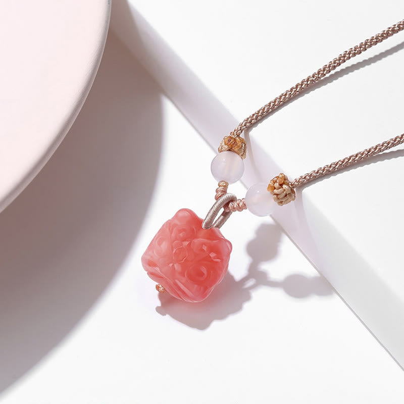 Natural Silver Sheen Obsidian Red Agate Dancing Lion Protection Necklace Pendant - Image 7