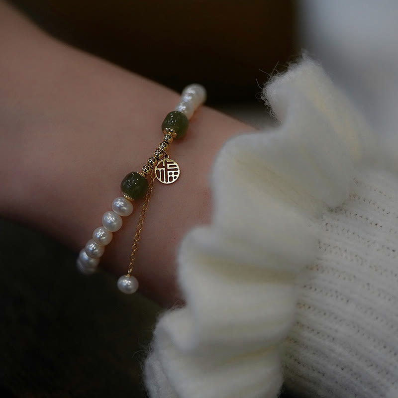 Natural Pearl Hetian Jade Happiness Wisdom Bead Bracelet - Image 13