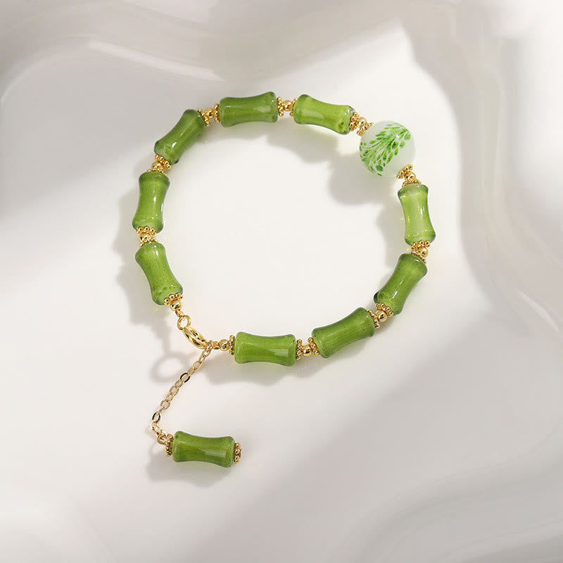 Green Bamboo Pattern Liuli Crystal Moss Agate Wealth Chain Bracelet