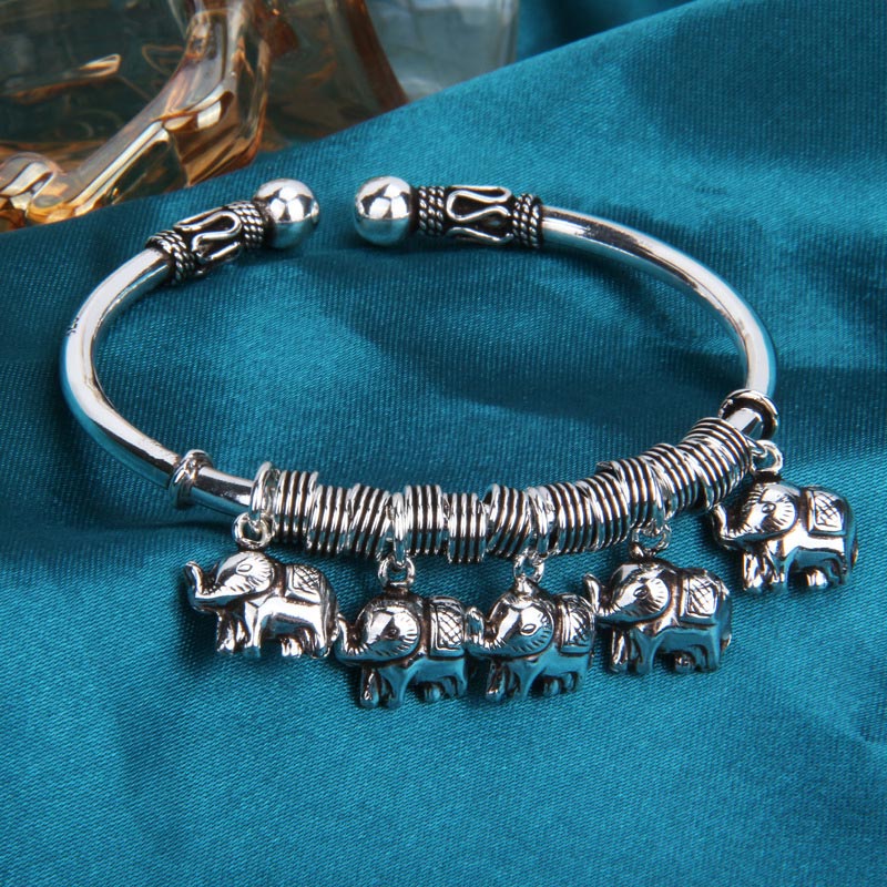 925 Sterling Silver Elephant Strength Bracelet Bangle - Image 9
